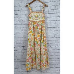 Rachel Zoe Floral Pineapple Smocked Embroidered Tiered Maxi Dress Womens Size 4